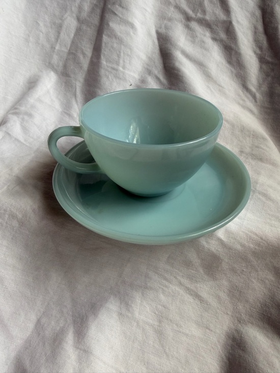 Vintage Fire King Oven Ware Azurite Coffee Cup & Saucer Oven Ware USA Delphite - Picture 2 of 4